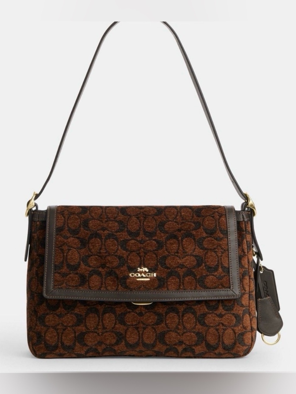 🤎New Coach Large Etta Flap Bag In Signature Chenille